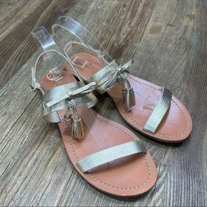 Kate Spade New York Carlita Metallic Gold Leather Tassel Sandals Size 9.5